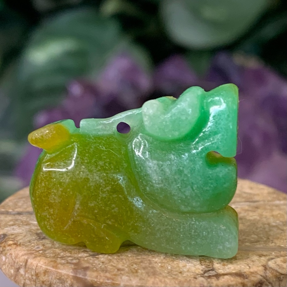Green Honey Yellow Burma Jade Jadeite Pixiu Pendant Dragon Mythical Beast 1.1" - Picture 5 of 15